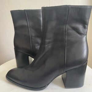 Black Leather Vionic ankle boots, 2 inch heel.